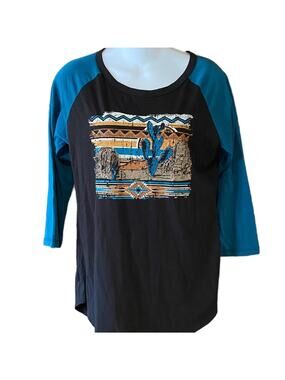 Rock N Roll Denim Womens Baseball Style Shirt with Western Desert Scene Medium